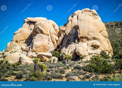 Balancing Desert Rocks In Joshua National Park California Stock Photo