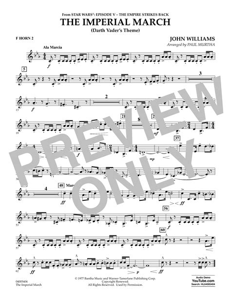 The Imperial March Darth Vaders Theme F Horn 2 Sheet Music Paul
