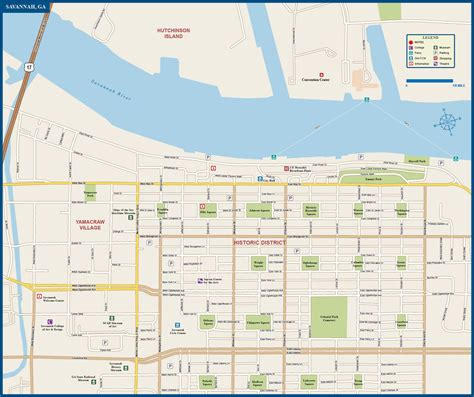 Savannah Downtown Map Digital Vector Creative Force