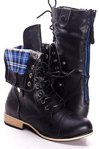 Forever Link Faux Leather Lace Up Fold Over Combat Boots Shoes 6 Black
