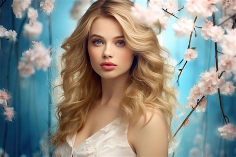 Premium Ai Image Spring Girl On A Background Of Flowering Trees Ai