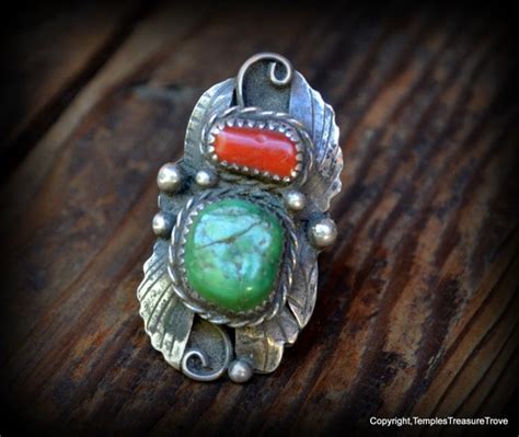 Big Old Pawn Navajo Ring Sterling Green Turquoise And Gem