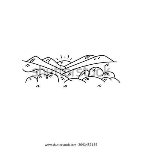 Mountain Valley Landscape Outline Vector Illustration Stock Vector