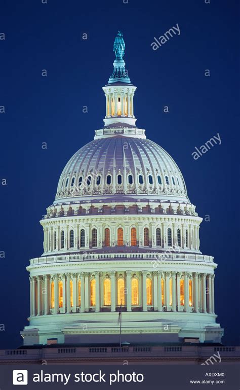 Close Up Washington Dc Capitol Building Dome Rotunda Illuminated At