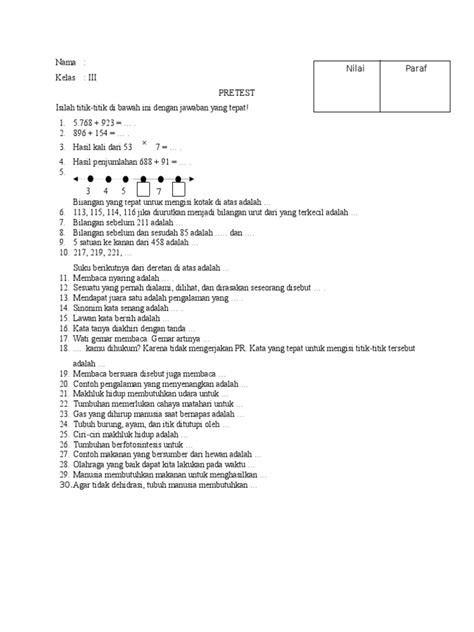 Materi contoh soal cpns 2020 tkd terdiri atas: Contoh Soal Pre Test - Guru Galeri