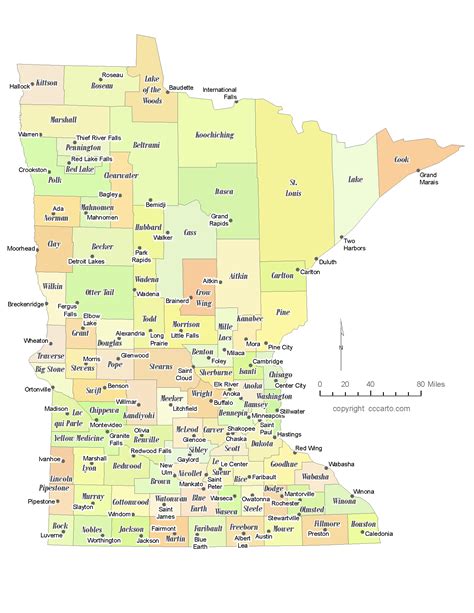 Minnesota Counties And Cities Minnesota Counties Map With Major