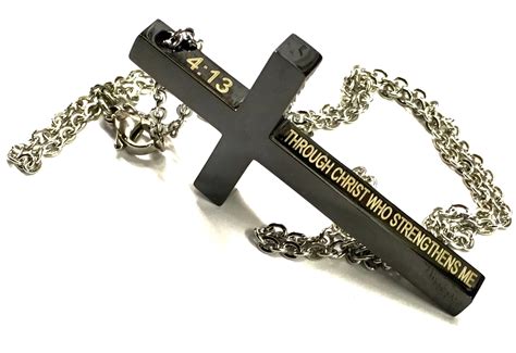 Waterproof Black Silver Cross Necklaces For Men Philippians 413 I Can