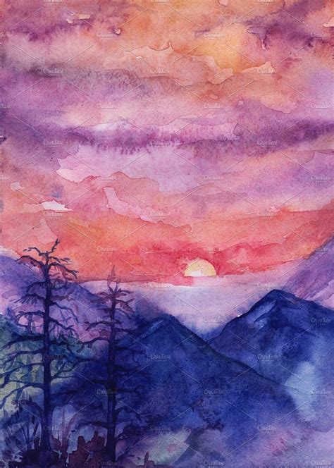 12 Artistic Watercolor Landscapes Peintures De Montagne Peinture