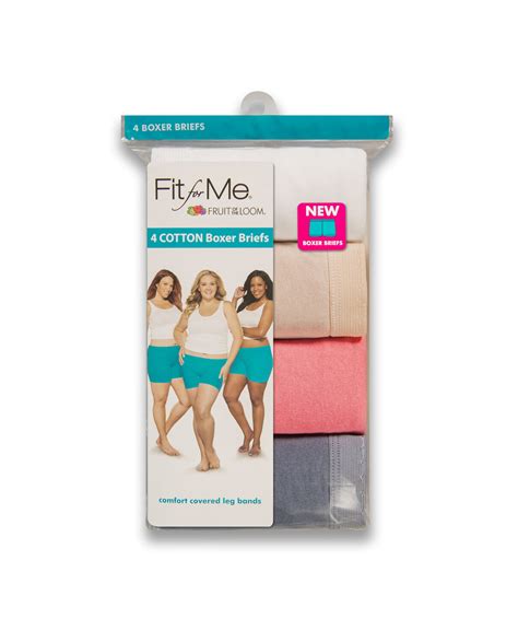 Fit For Me By Fruit Of The Loom Womens 4 Pack Cotton Assorted Boxer