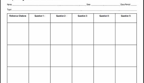 Reference Citations Chart Worksheet for Research Essays