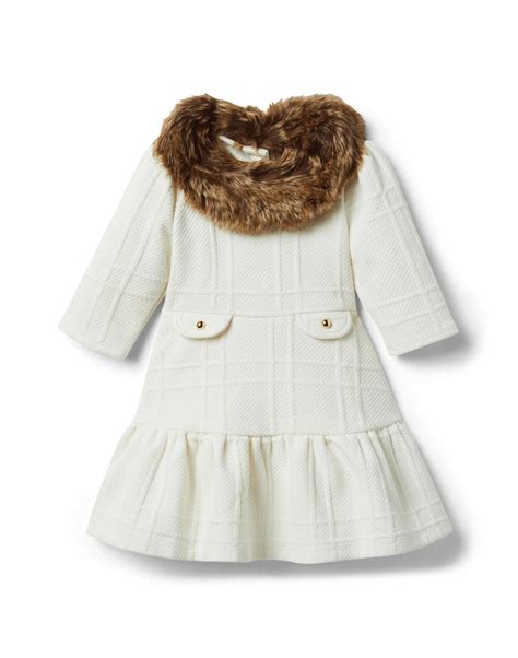 Girl Cream And Sugar Faux Fur Collar Jacquard Dress By Janie And Jack