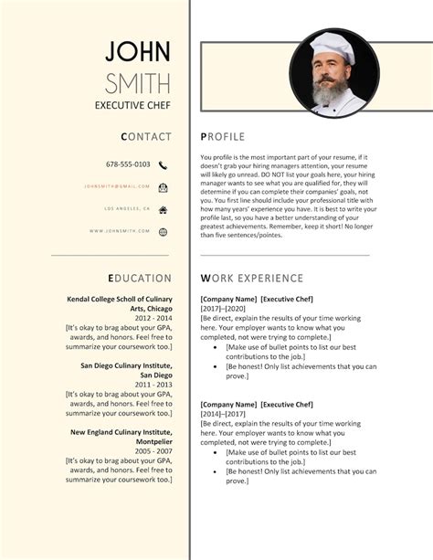 Professional Chef Resume Template Hospitality Cv Template Etsy