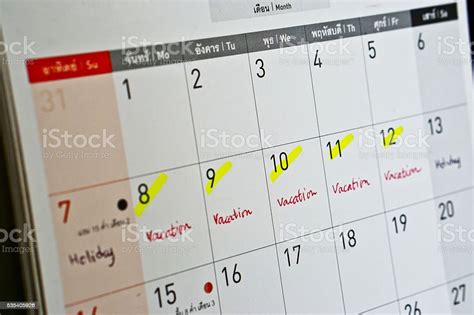 Calendar With Vacation Highlighted Stock Photo Download Image Now