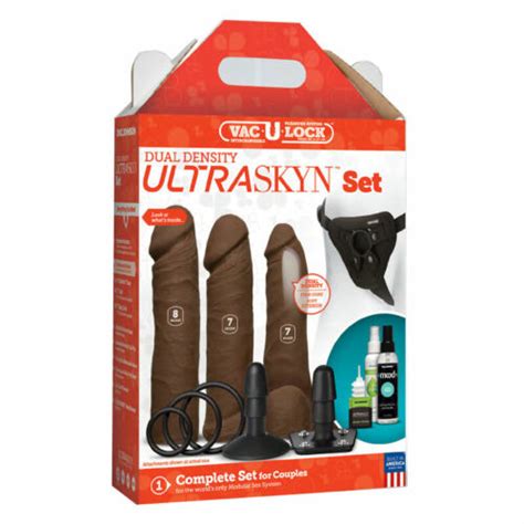 Vac U Lock Dual Density Ultraskyn Set Chocolate Dildo Strap On