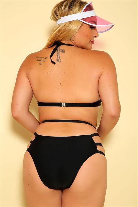 Sexy Black Strappy Cut Out Plus Size Monokini Amiclubwear