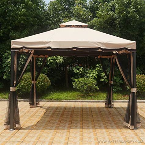 A protective bug screen fully encloses the gazebo. MASTERCANOPY Patio 10X10 Rome Gazebo Canopy Soft Top with ...