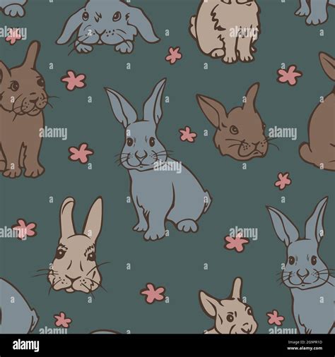 Vector Seamless Pattern With Cute Rabbits And Flowers Charming Little