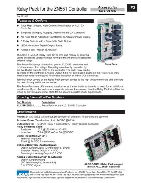 Pdf Relay Pack For The Zn551 Controller For Hvacr Logic And The