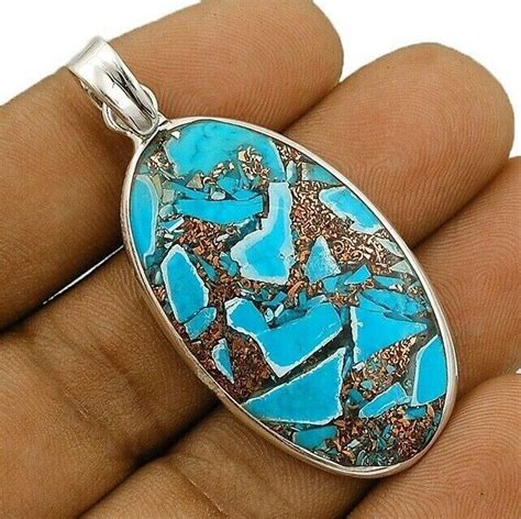 Natural Copper Turquoise Solid Sterling Silver Pendant Jewelry