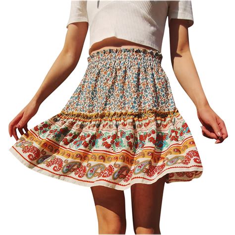 Women's Ruffle Boho Mini Skirt 2023 Summer Teen Girl Short Skirt High