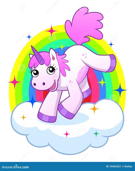 Unicorn On Cloud And Rainbow Stock Vector Illustration Of Cheerful