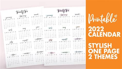 2022 Calendar Printable 2022 Calendar Template 2022 Etsy Zohal