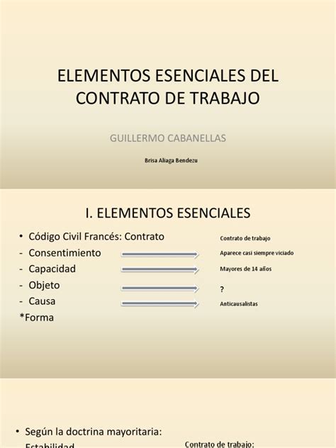 Elementos Esenciales Del Contrato De Trabajo Guillermo Cabanellas