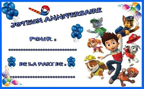 Carte Joyeux Anniversaire Pat Patrouille Gratuite à Imprimer