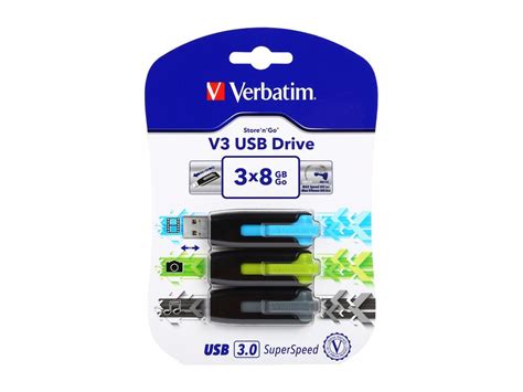 Verbatim Store N Go V3 8gb Usb 30 Flash Drive 3 Pack Gray Green