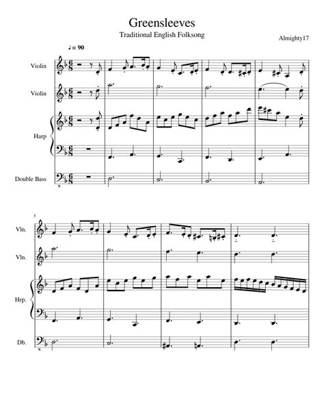 Greensleeves sheet music for violin, flute download free in pdf or midi. Greensleeves sheet music for Violin, Harp, Contrabass download free in PDF or MIDI