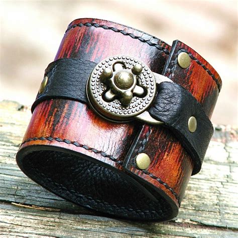 Ikat Steampunk Leather Travel Wrist Wallet Bracelet Cuff for | Etsy