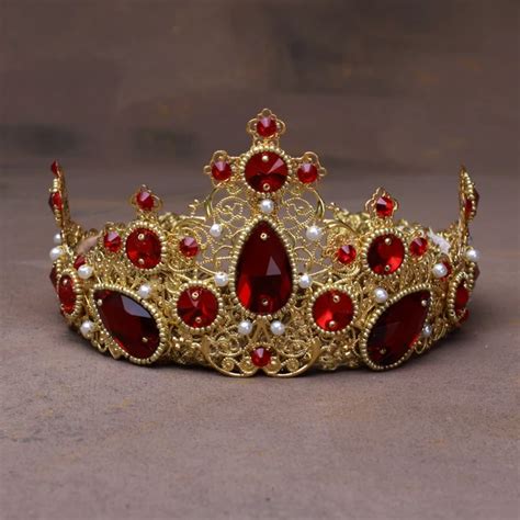 Sandrine Red Queen Crown Red Tudor Crown Olenagrin Quinceanera