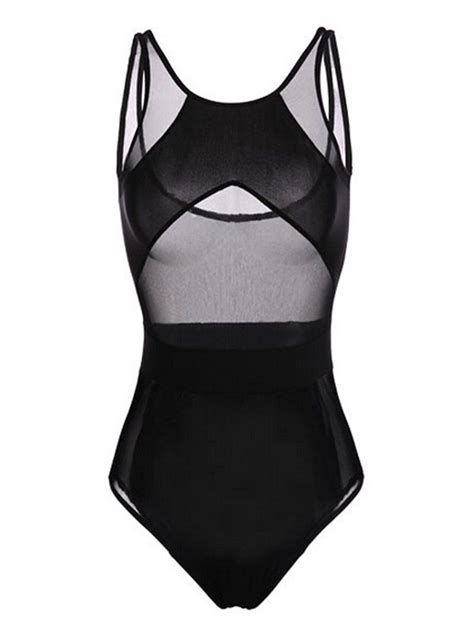 Black Mesh Insert High Neck Swimsuit Mesh Swimsuits Backless One Piece Swimsuit