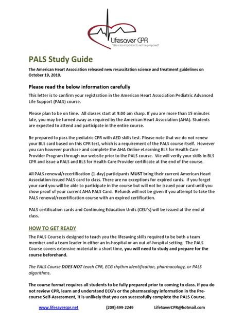 Pals Study Guide Please Read The Below Information Carefully Pdf