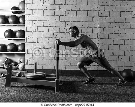 sled push man pushing weights workout exercise canstock