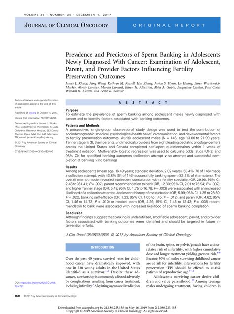 Pdf Prevalence And Predictors Of Sperm Banking In Adolescents Newly