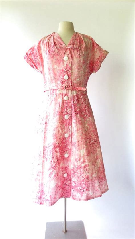 1950s Pink Dress Vintage 50s Dress Pink Floral Dress Xl Etsy