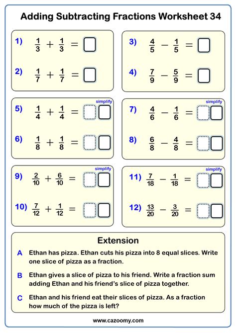 Fractions Worksheets Practice Questions And Answers Cazoomy