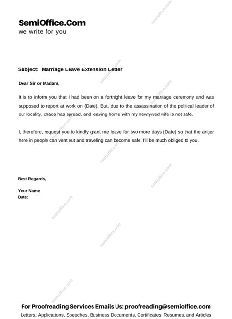 Marriage Leave Extension Letter To Officemanager Or Company
