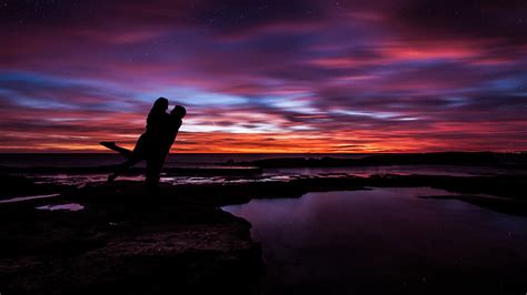 Couple 4k Wallpaper Sunset Silhouette Together Romantic Colorful