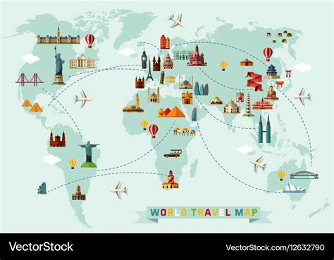 Map Of The World And Travel Icons Royalty Free Vector Image
