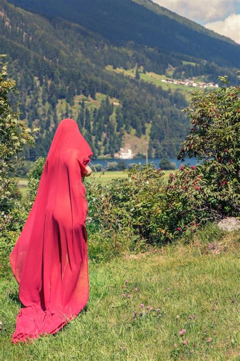 Naked Female In A Red Scarf In A Field At Sunset Stock Photo Image Of