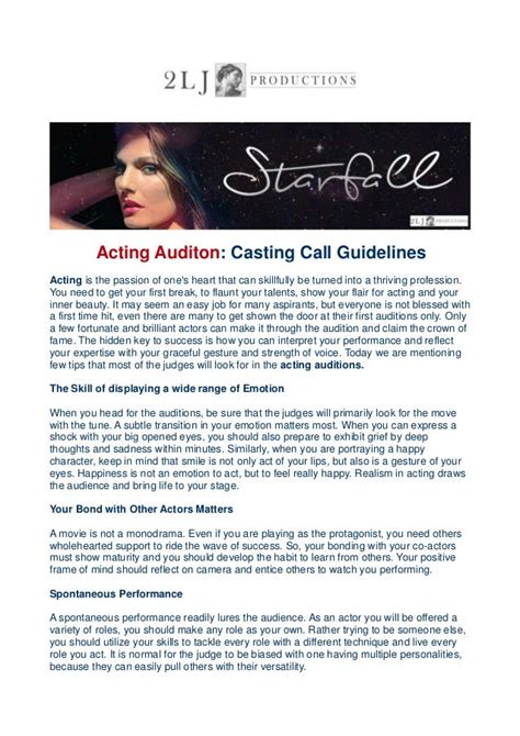 Acting Auditions Casting Call Guidelines