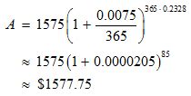 Calculate the daily compounding interest of a $1575 loan