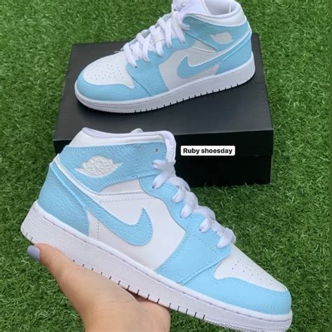Blue And White Nike Air Jordan 1 Mid Junior Sizes Only By