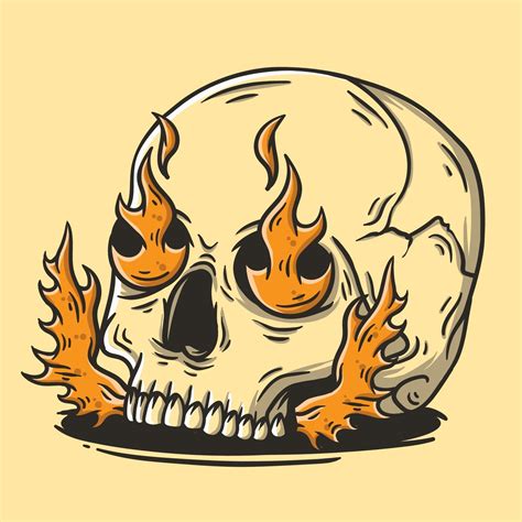 Cráneo Con Fuego Dibujado A Mano Ilustración Vectorial 2151800 Vector