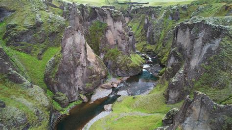 Aerial View Of Mogafoss Waterfall Skaftarhreppur Iceland Stock