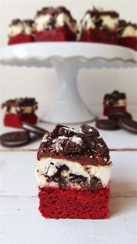 red velvet brownies with oreo cream cheese mousse and chocolate ganache domestic gothess oreo