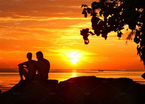 Couple Silhouette On Sunset Background ~ Nature Photos ~ Creative Market