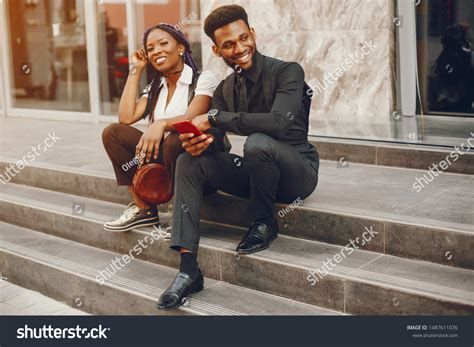 Stylish Beautiful Darkskinned Couple City Stock Photo 1487611076